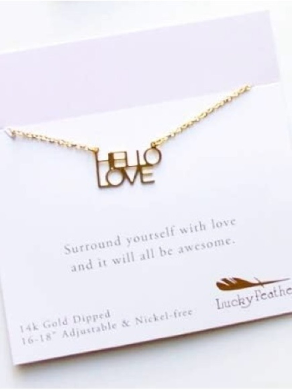 NWT Lucky Feather Hello Love Adjustable Necklace - Gold Dipped